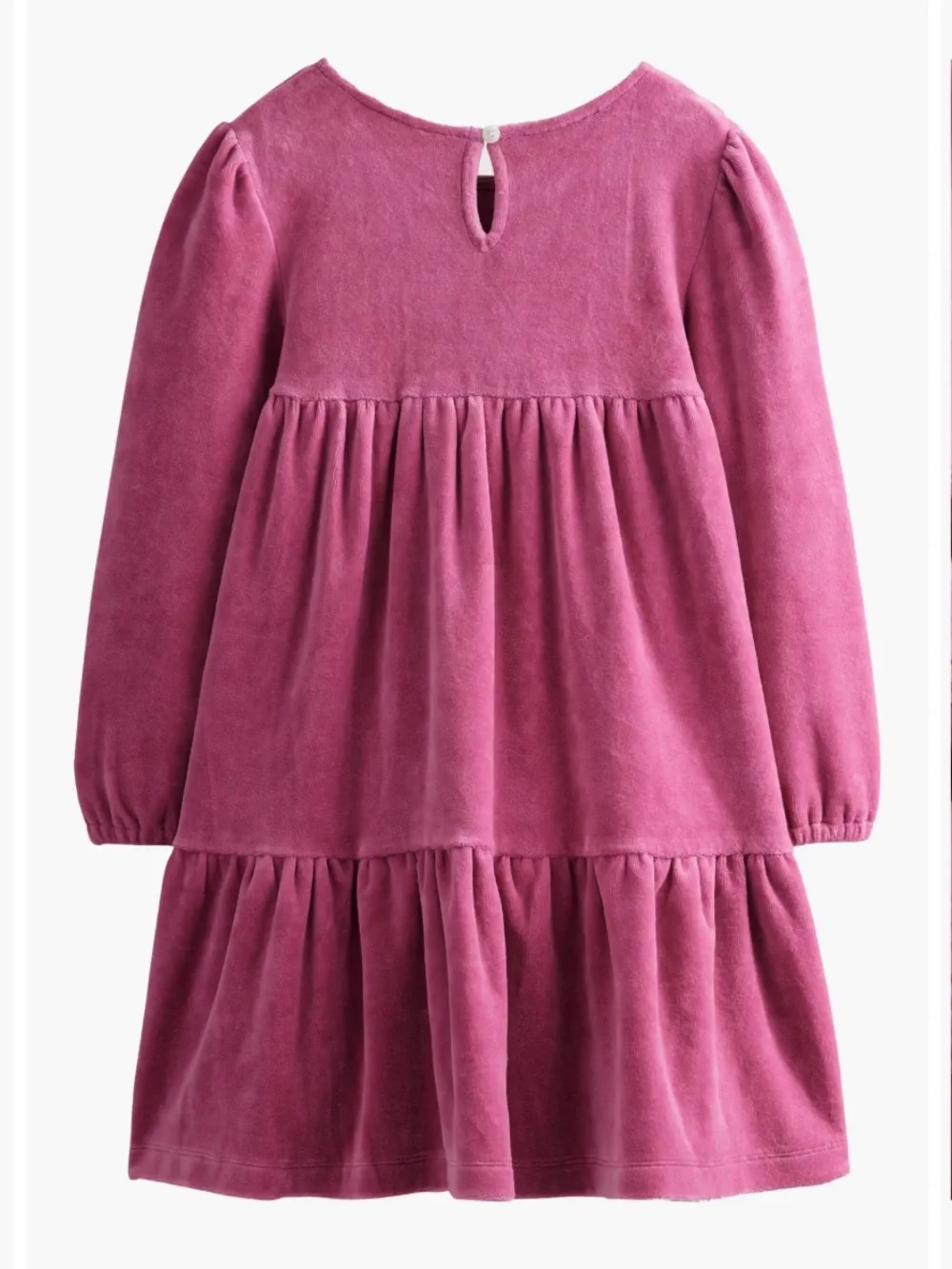 Mini Boden Girls' Velvet Long-Sleeve Tiered Dress In Pink Rose Size 7-8Y